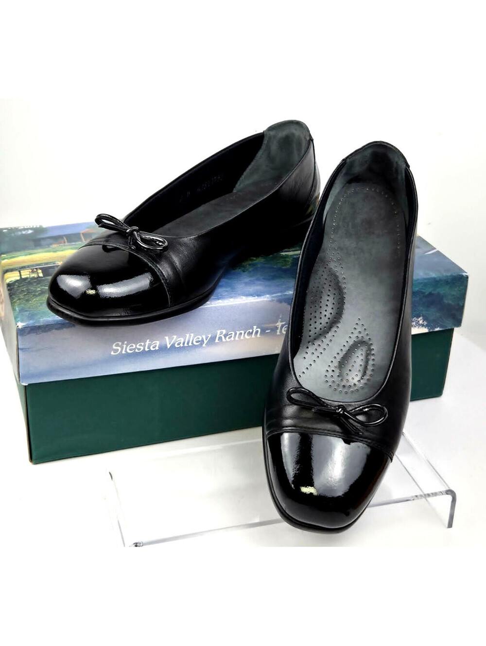 SAS USA BALLET Flats COMFORT Shoes Black Leather PATENT BOW 7N TriPad SAS USA